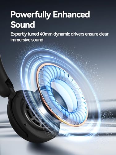 1MORE HQ20 Wireless On-Ear Headphones with Microphone, 85dB Safe Volume, 65H Playtime, Lightweight Foldable Bluetooth Headphones for School/Travel, Android and iOS Compatible, Black - color: Black