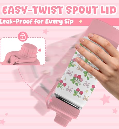 18oz Strawberry Water Bottle with 2Lids (Spout and Straw Lid), Insulated Stainless Steel Travel Bow Tumbler Cup, Strawberries Gifts for Women Teens Kids Girls - color: Strawberry