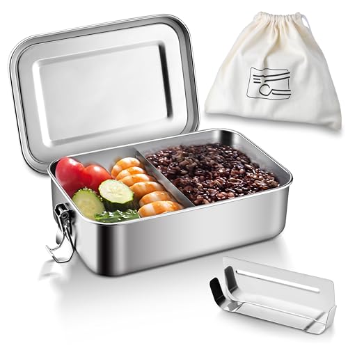 HaWare Stainless Steel Bento Box, 29oz (850ML) Lunch Box Container with Lids and 2 Removable Dividers, Metal Lunch Containers with Locking Clips, Leak-Proof Food Storage Containers for Work School - size: 29 oz