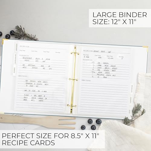 Aesthetic 8.5" x 11" Recipe Binder with Waterproof Cover - The Perfect Recipe Book with Plastic Sleeves to Write in Your Own Recipes - Quality Blank Cookbook Binder, Cards incl. - color: Dusty Blue, size: Large - 8.5x11"