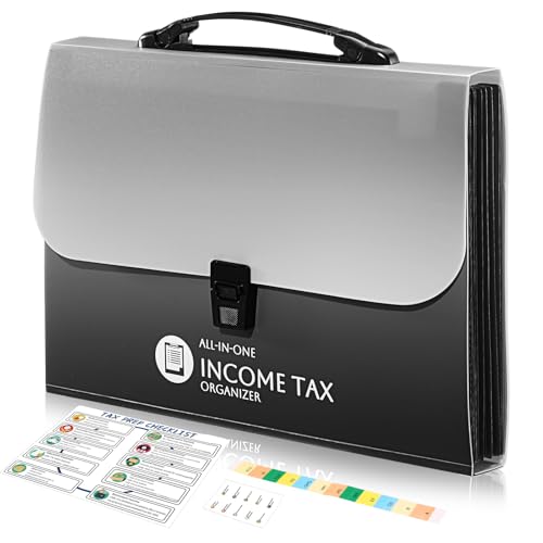 1 Set Tax Record Organizer All in One Income Tax Document Organizer 13 Pockets Expanding File Folder Portable Monthly Paper Bill Receipt Holder A4 Letter Size (Black) - color: Black