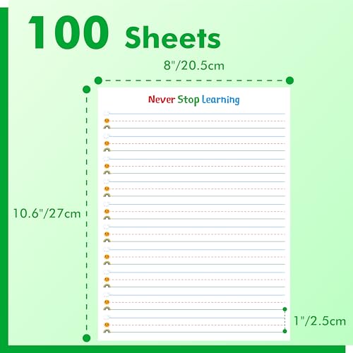 100 Sheets Ruled Writing Paper, Double-Sided Printing Skip-A-Line Ruled Writing Paper with Dotted Lines 1” Line Spacing Handwriting Practice Paper for Kindergarten Toddlers Kids (8” x 10.6”) - size: 8” x 10.6” 100 Sheets, style: Writing Paper（vertical ver