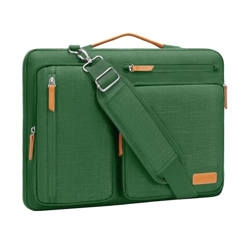 MOSISO 360 Protective Laptop Shoulder Bag,14 inch Computer Bag Compatible with HP Lenovo Dell ASUS Acer, HP, Dell Latitude, Lenovo,Side Open Messenger Bag with 4 Zipper Pockets&Handle, Jungle Green - color: Jungle Green, size: 14 inch
