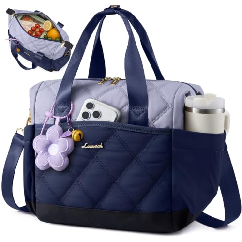 LOVEVOOK Insulated Lunch Bag Women, Adult Lunch Box for Women Work, Large Leakproof Cooler lunch Bags for Picnic Beach Family College, Lunch Teacher Tote Bag with Adjustable Shoulder Strap Cup Holder - color: Deep Blueberry, size: Large —14L