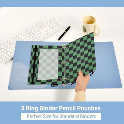 Darksage Chessboard Binder Pouches 3 Ring for Boys Girls School Office College Supplies Black Buffalo Plaid Seagreen Pencil Pouches Case Bag with Clear Window and Zipper 2 Pack - color: Darksage