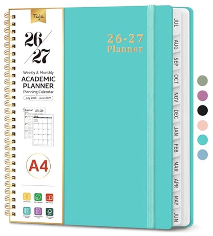 Planner 2026-2027, 8.5" x 11" Weekly and Monthly Academic Year Planner Calendar, July 2026 - June 2027, Hardcover Large School Planning Agenda With Tabs, Perfect for School & Office Supplies, A4, Aquamarine - color: E-Aquamarine, size: A4(8.5"x11")