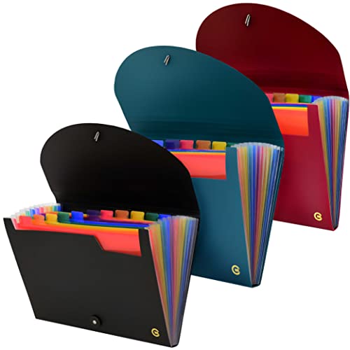 CNK File Folders Organizer with 13 Pockets Accordion Expanding Folder For Documents Receipt Document Paper Pocket Filing Products Accordian Important expandable holder files alphabetical Labels Letter - color: Black/Teal/Burgundy