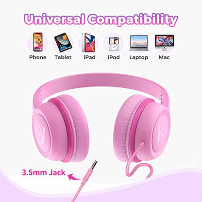 Vinamass A63 Kids Headphones, Wired, On Ear, Safe Volume Limiter 85dB, Comfortable, Perfect Fit for Kids, Boys, Girls, School, Classroom, Teens, Children