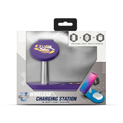 SOAR Collegiate 3-in-1 Wireless Charging Station - color: LSU Tigers