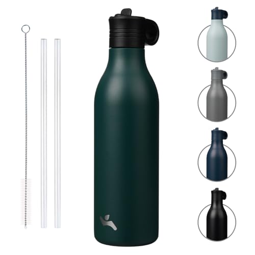 Konokyo 25oz Insulated Travel Water Bottle with Straw, Green | Stainless steel, BPA free, leak proof, double wall, dishwasher safe. Reusable for gym, workouts, and daily use - color: Green, size: 25 Ounces