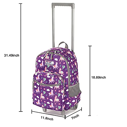 Tilami Rolling Backpack 18 inch Double Handle with Lunch Bag Wheeled Kids Backpack for Girls and Boys, Purple Alpaca - color: Purple Alpaca
