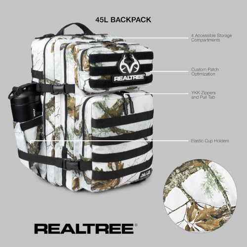 WOLFpak 45L Athletic Gym Backpack - Durable 1000D Waterproof Oxford Material with MOLLE Webbing, Laptop Pocket - color: Realtree Apx Snow