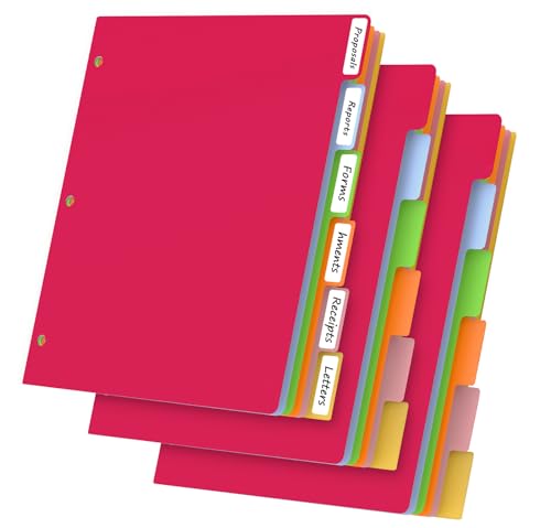 HABGP 18Pcs/3 Set 6 Tab Dividers for 3 Ring Binder, 18 Pcs Colorful Binder Dividers with Tabs, 3 Ring Page Folder Dividers, Plastic Tabbed File Dividers with Tabs, Three Ring Binder Index Dividers - size: colorful 3 set (18 pcs)