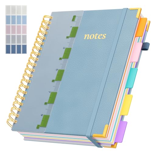 XYark A4 Hardcover Spiral Notebook, 8.5"x11" College Ruled Notebooks with Removable Divider Tab & Ruler, 5 Subject Notebook 300 Pages, Large Lined Journal for Women Men School Work Office, Light Blue - color: Light Blue, size: 8.5"x11"(A4)