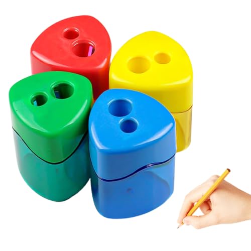 Handheld Pencil Sharpener, Dual Holes Manual Pencil Sharpener with Lid, Compact Colored Pencil Sharpener, Portable Sharpening Tool for Home Office Desktop Art Sketch (Muiltcolor - Triangle - 4 Pack) - color: Triangle - 4 Pack - Mixcolor