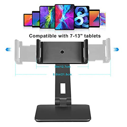 Tablet Stand Adjustable & Foldable, 360° Swivel Heavy Aluminum Tablet Holder for Desk, Compatible with iPad Pro/Air/Mini, Galaxy Tab, Surface Pro, Kindle Fire (7-13") (Dark Gray) - color: Dark Gray