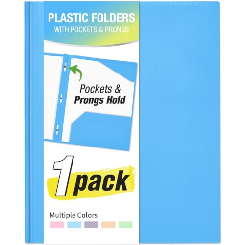 Sooez 2-Pocket Folder with Prongs, 1 Pack Heavy Duty 3 Prong File Folders for Documents, Colored Plastic Folder with Pockets Back to School Supplies for Kids - color: Sky Blue