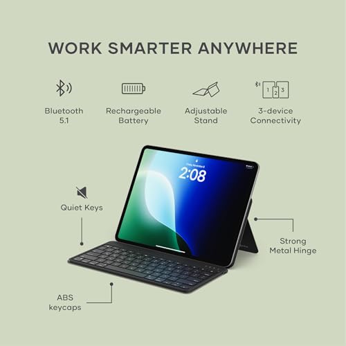 Satechi OntheGo Bluetooth Keyboard with Adjustable Stand, Connect up 3 Devices, USB C Rechargeable Battery, Compact and Portable Keyboard for iPad, Tablet – Black - color: Black