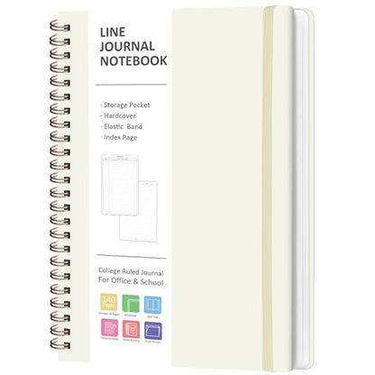 A5 Lined Spiral Journal Notebook, 146 Pages Hardcover Notebook with 100 GSM Thick Paper, Inner Pocket & Elastic Closure, 5.7" x 7.9", Notebooks for Work, School, College, Office, Journaling & Note Taking - color: Beige