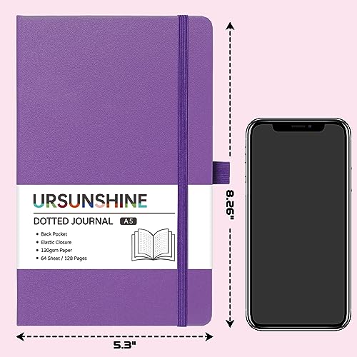 Dotted Journal/Notebook - Dot Grid Hard Cover Notebook, Premium Thick Paper with Fine Inner Pocket, Black Smooth Faux Leather, Pen Loop, 5.3'' x 8.26'' - Lavender - color: Lavender, size: Dotted