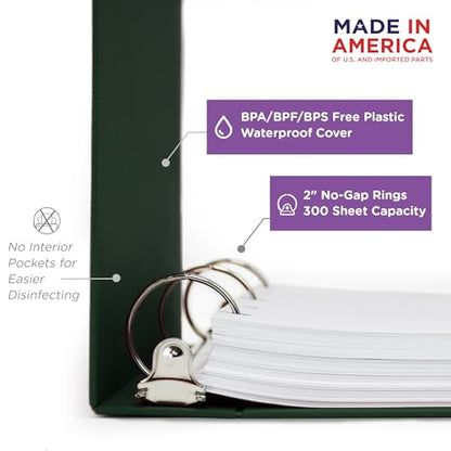 Carstens 2-Inch Heavy Duty 3-Ring Binder - Side Opening, Forest Green, Durable Plastic, No-Gap Rings, Waterproof Covers, No Pockets, Holds 300 Letter Sheets, BPA-Free, Made in USA (5820-3R) Case of 16 - color: Hunter Green, size: Case of 16