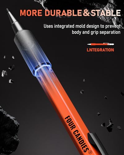 Four Candies 1.3mm Mechanical Pencil Set with 72 Lead Refills, 3PCS, Orange | 72 Refills (Red Yellow Black), 3 Erasers, Heavy Duty, Weatherproof Body for Adult Outdoor Construction Woodworking Marking - size: 3-Pack, style: Orange