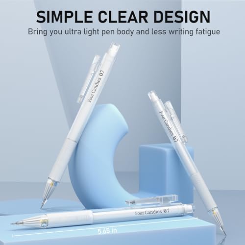 Four Candies Cute Mechanical Pencil Set with Case - 3PCS Pencils 0.7mm with 180PCS HB Lead Refills, 3PCS Erasers, 9PCS Eraser Refills, White Clear Mechanical Pencil for Students Drawing, Writing - size: White-0.7MM