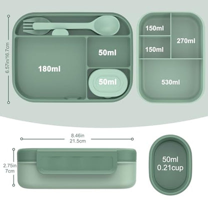Caperci Stackable Bento Lunch Box for Adult & Teens - Reinforced Leak-Proof Lunch Container 4-Compartment with Utensils & Sauce Container, BPA-Free, Dishwasher/Microwave Safe, 47oz (Khaki Green) - color: Khaki Green