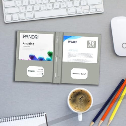 Two Pocket Folders, PANDRI 30 Pack Two Pocket Folders with Prongs, 3 Prong Folders Designed for Office and Classroom, Letter Size Grey - color: Grey