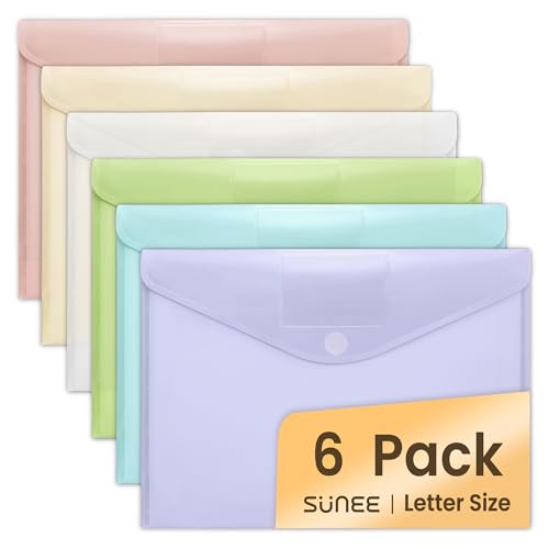 SUNEE 6 Pack Plastic Envelopes, Folders for Document for A4 Letter Size, Poly File Folders with Label Pockets for School Home Office Organizer Work Supplies, 6 Colors - color: Morandi, style: 6 Pack