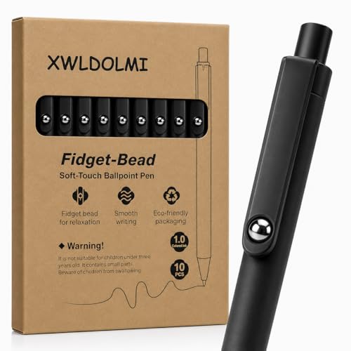 10 Pack Fidget Pens for Adults, Anxiety Relief Ballpoint Pens, 1mm Smooth Writing for Journaling and Bible Study, Soft Rubber Barrel, Sensory Office and School Supplies（Black） - color: Black