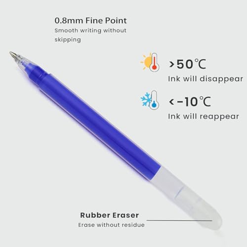 Volcanics Erasable Gel Pens Blue Ink 20 Pack Erasable Gel Ink Pens with Caps, Smooth Writing, Erasable Pens for Office, Drawing, Journaling - color: Blue