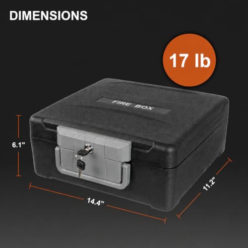 Fireproof and Waterproof Safe, fire safe document box for Home, Portable Lock Box with Key Lock and Ergonomic Handle, 1 Hour at 1700°F, 72 Hours Waterproof