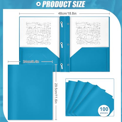 Lincia 100 Pcs Plastic Folders with Pockets and Prong Folders with Prongs 2 Pockets for Office, School for Students, Teachers, Office Workers(Sapphire Blue) - color: Sapphire Blue