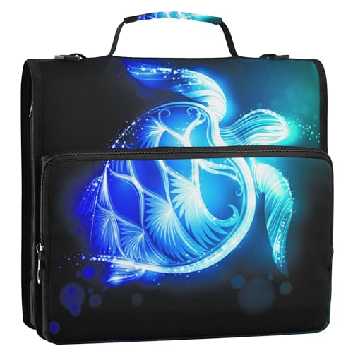 Fisyme Turtle Zipper Binder 3 Ring with Zipper and Shoulder Strap Large Capacity Multi-Pocket Binder Organizer - color: Multi-blue