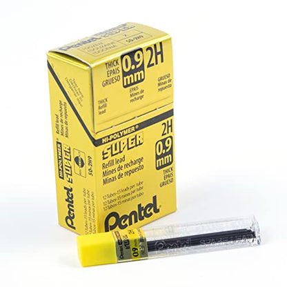 Pentel Super Hi-Polymer Lead Refill, 0.9mm Thick, 2H, 180 Pieces of Lead (50-9-2H) - style: 2H Lead