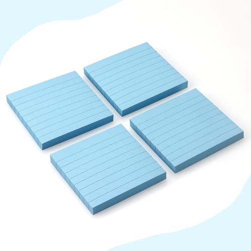 Lined Sticky Notes 3x3 in Self-Adhesive, 4 Pads, 90 Sheets/Pad (Light Blue) | Strong Self-Adhesive Backing, Sticks Firmly and Removes Cleanly - color: Light Blue