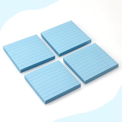 Lined Sticky Notes 3x3 in Self-Adhesive, 4 Pads, 90 Sheets/Pad (Light Blue) | Strong Self-Adhesive Backing, Sticks Firmly and Removes Cleanly - color: Light Blue