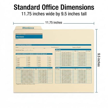 ComplyRight Attendance Folders, Landscape, Pack of 25 | 9-1/2" x 11-3/4", Document Filing Folder for Businesses, HR Employee Management Documentation Office Supplies - style: Attendance