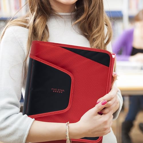 Five Star Zipper Binder, 1-1/2 Inch 3-Ring Binder with Round Rings, 3-Pocket Expanding File, 500 Sheet Capacity, Fire Red (72206) - color: Red
