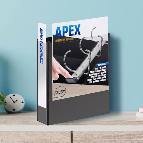 2 Pack of 2.5” Smooth Opening Angle D-Ring View Black Binders, Professional Presentation Folder for Standard Pages with Inside Pockets, and Customizable Clear View Binder PVC-Free