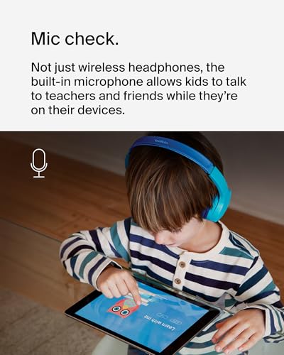 Belkin SoundForm Mini - Wireless Bluetooth Kids Headphones, 30H Battery, 85dB Safe Volume Limit, Built-in Microphone - Toddler On-Ear Earphones for iPhone, iPad - Ideal for School - Blue w/Case - color: Blue, style: Wireless (USB-C) + Case