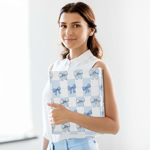 Checkered Bg Cute Blue Bow Binder 3 Ring 1.5 Inch Binder with Clipboard&Pockets, Hardcover Binders Heavy Duty Large File Folder for Office School Supplies - Holds 200 Sheets - color: Cute Blue Bow on Plaid Bg, size: 1 Pack-12.4x10.63in