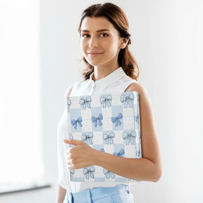Checkered Bg Cute Blue Bow Binder 3 Ring 1.5 Inch Binder with Clipboard&Pockets, Hardcover Binders Heavy Duty Large File Folder for Office School Supplies - Holds 200 Sheets - color: Cute Blue Bow on Plaid Bg, size: 1 Pack-12.4x10.63in