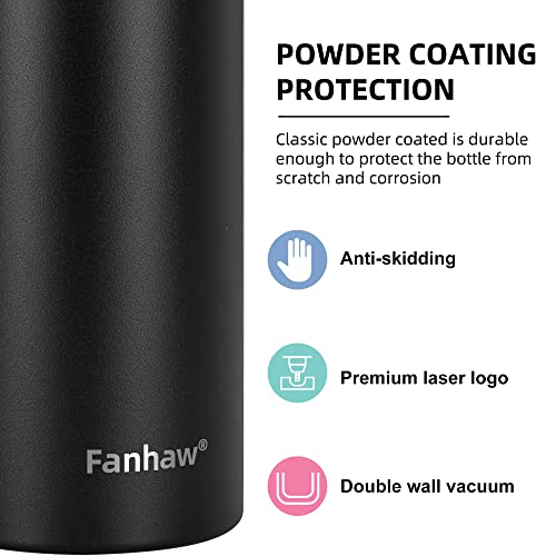 Fanhaw 24 Oz Kids Insulated Stainless Steel Water Bottle with Straw Lid, Leakproof & Anti-Dust Everyday Use Bottle for School, Women & Men, Back to School Essentials (Black) - color: Black, style: 24 Ounces