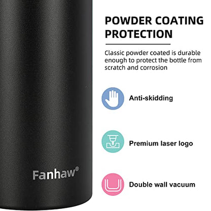 Fanhaw 24 Oz Kids Insulated Stainless Steel Water Bottle with Straw Lid, Leakproof & Anti-Dust Everyday Use Bottle for School, Women & Men, Back to School Essentials (Black) - color: Black, style: 24 Ounces