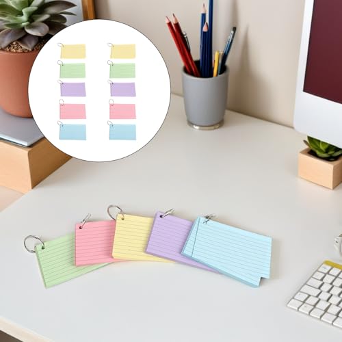 10 Books of 3x5 Colored Blank Index Cards with Ring Binder, Double-sided Ruled Flash Cards Resisting Ink Bleedthrough, 50 Sheets Per Book, for Study Sessions and Office Use