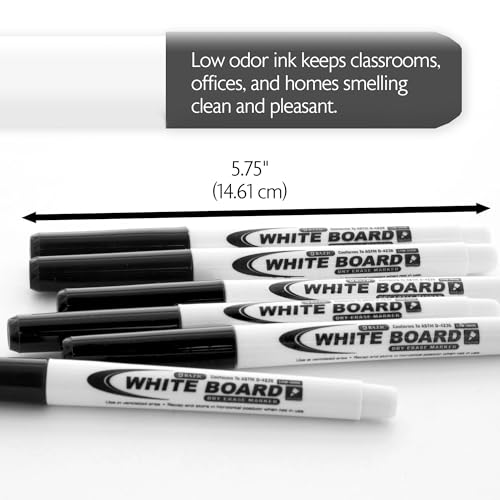 BAZIC PRODUCTS Black Fine Tip Dry Erase Markers, Low-Odor, 12 Count Box | low-odor ink, Wipes clean, no ghosting on whiteboards, Bulk classroom box, ASTM D-4236
