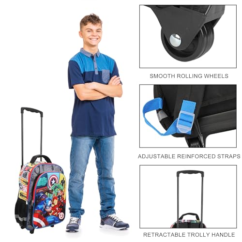 Bioworld Marvel Avengers 16" Rolling Travel Backpack - color: Avengers Character Roster Rolling
