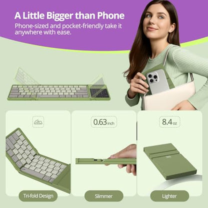 Nillkin Pocket Foldable Keyboard with Touchpad & Wireless Bluetooth, Portable Travel Keyboard for Home or Mobile Office Replaces Keypads and Mouse Combo, Compatible with iPad, Laptop, Tablet - Green - color: Green